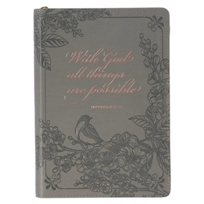 Journal - Zippered - With God all things are possible - Medium Gray