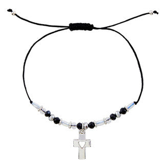 Bracelet - Beaded with Cross - Black, Blue, Purple