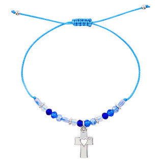 Bracelet - Beaded with Cross - Black, Blue, Purple