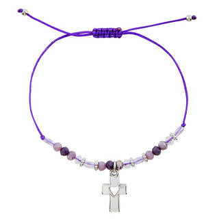 Bracelet - Beaded with Cross - Black, Blue, Purple