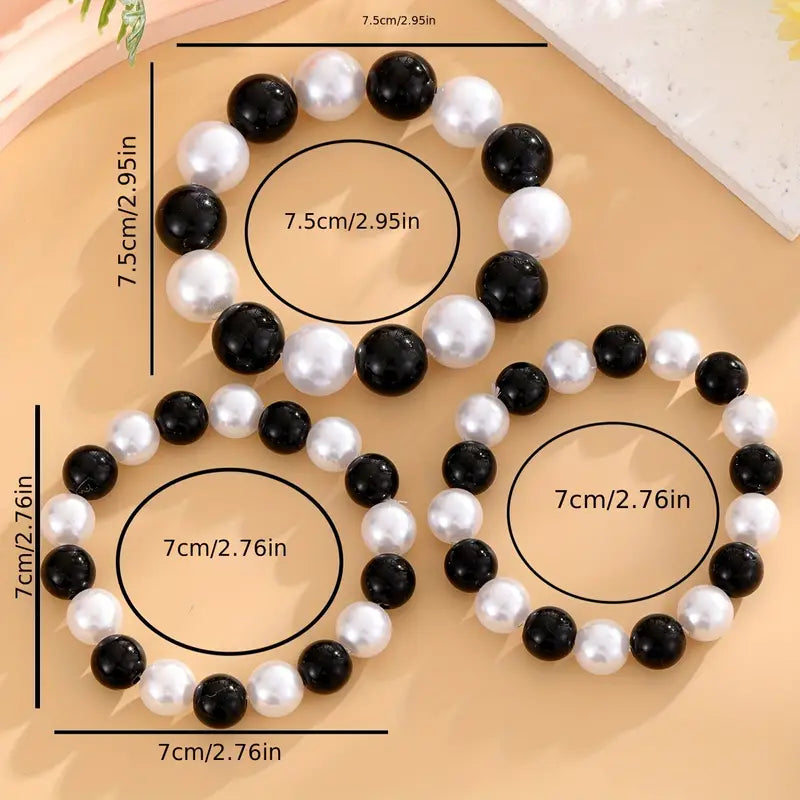 Bracelet - Black-White Beaded