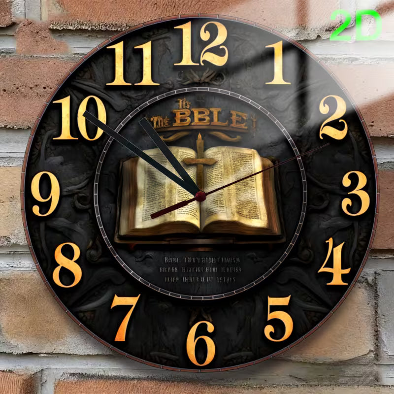 Clock - Wall - Bible-Open - Black/Gold