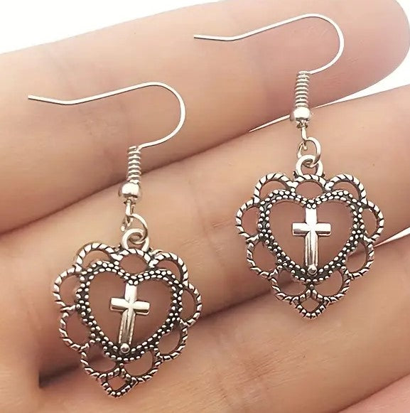 Earrings - Cross in Heart