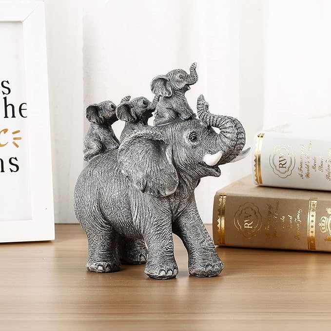 Statue - Elephants (3)-gray-Medium