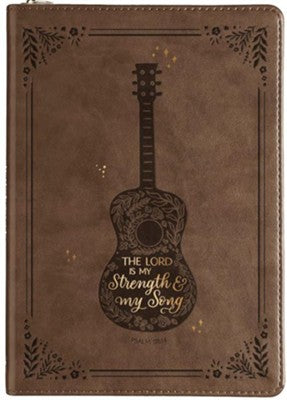 Journal - Zippered - The Lord is My Strength- Medium Brown