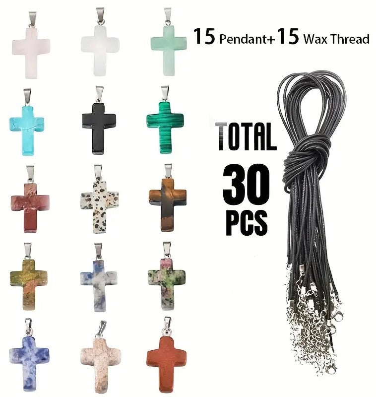 Pendant Necklace - Cross - Stone