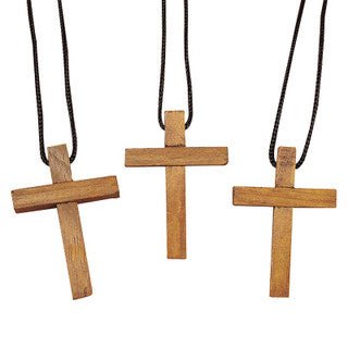 Pendant - Wooden Brown Cross - Nylon Cord