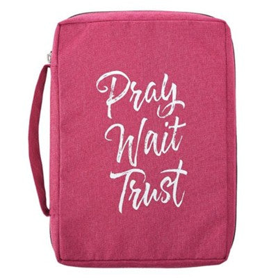 Pray Wait Trust Bible Cover, Canvas, Pink, Medium