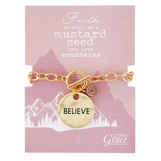 Bracelet - Mustard Seed - Loved, Believe, Faith, Cross