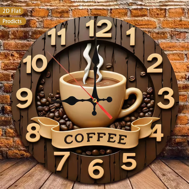 Clock - Wall - Coffee Cup - Brown