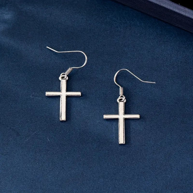 Earrings - Pierced - Cross - Silver