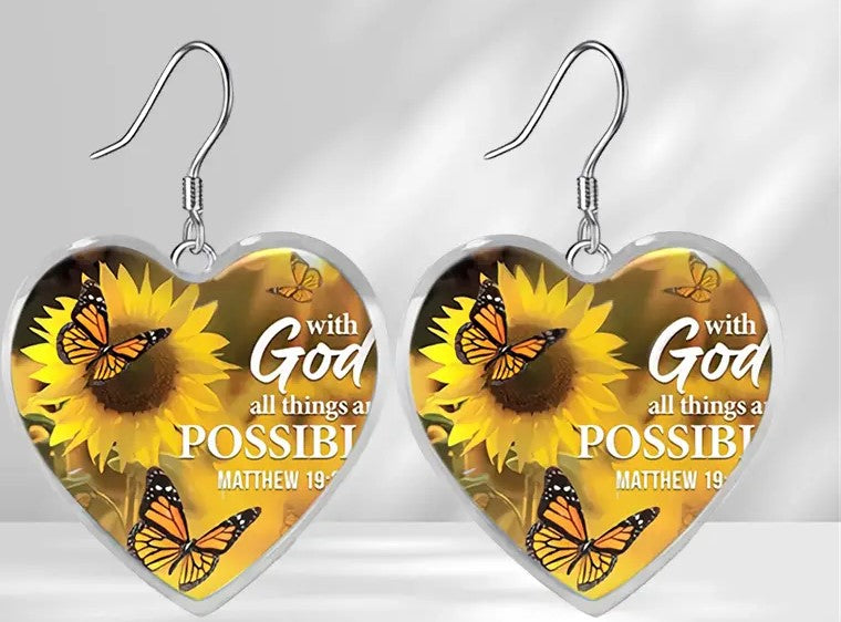 Earrings - Pierced - Sunflower - Heart-shaped