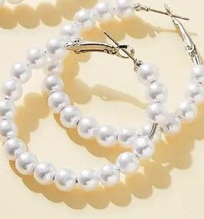 Earrings - Pierced - White beaded Hoops