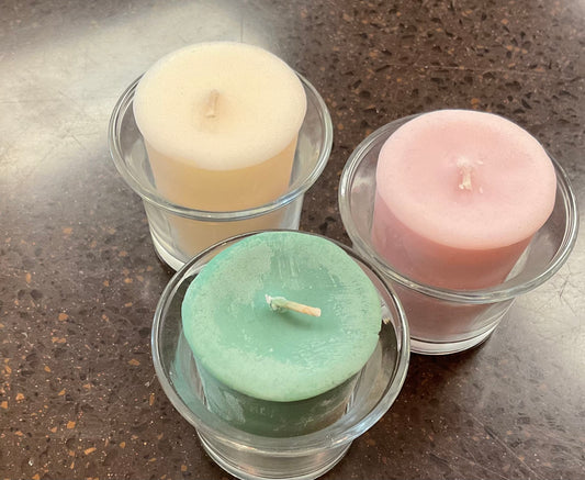 Candle - (Green, White, Pink) in votive holder