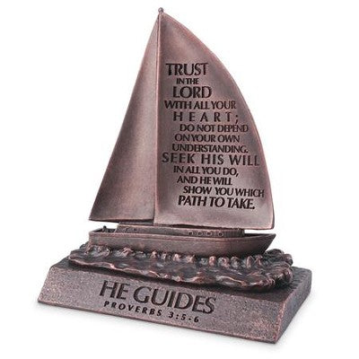 Sculpture - He Guides, Trust In the Lord, Sailboat Sculpture, Small