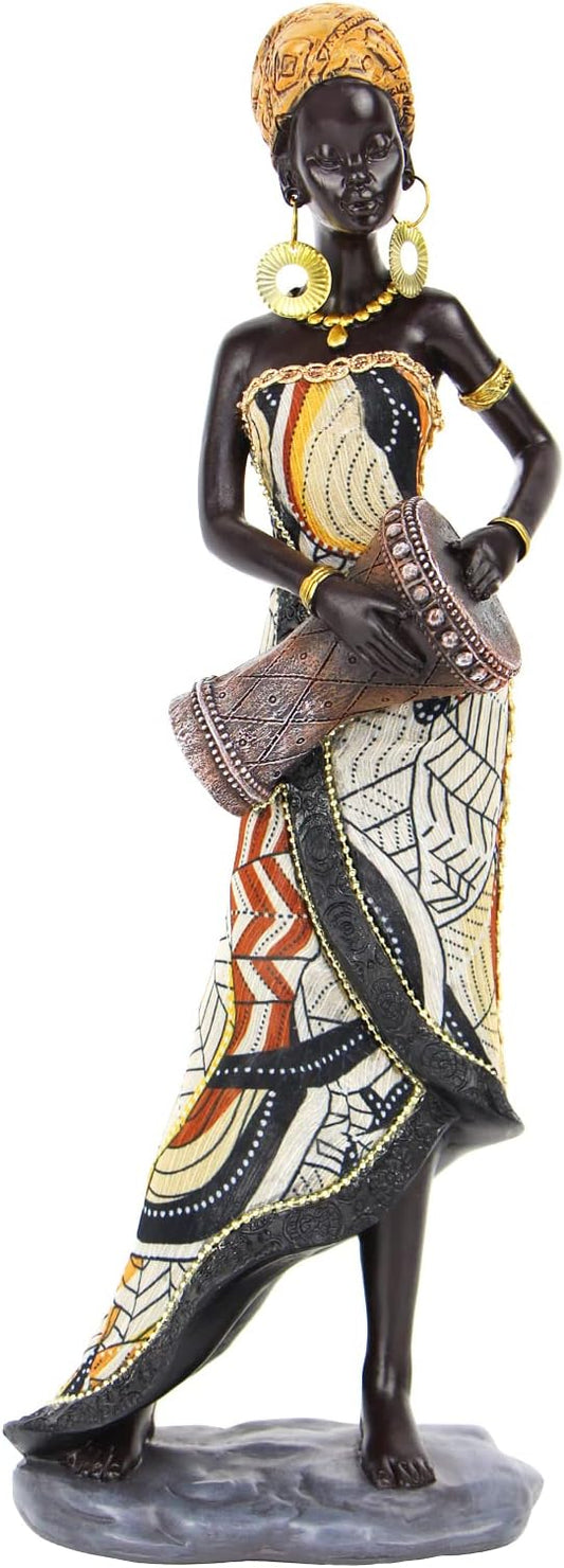 Figurine-African Statue/Sculpture Tribal Lady with Drum