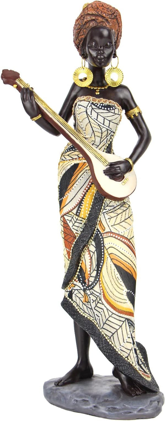 Figurine-African Statue/Sculpture Tribal Lady with Guitar