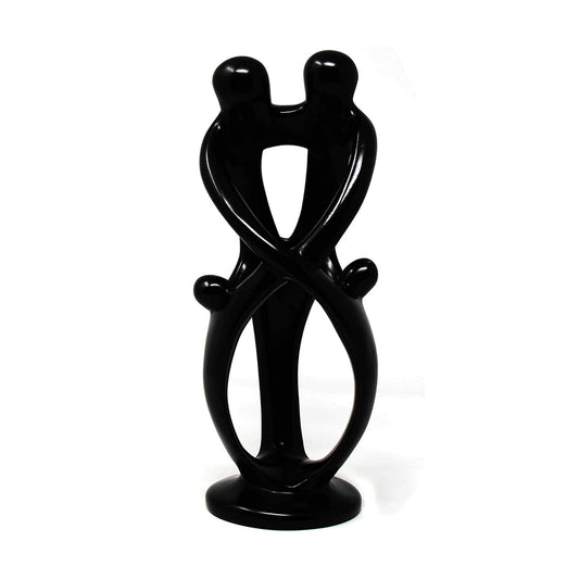 Black, 2 Parents 2 Children Global Crafts Hand Carved Soapstone 10-inch Tall Family Sculpture